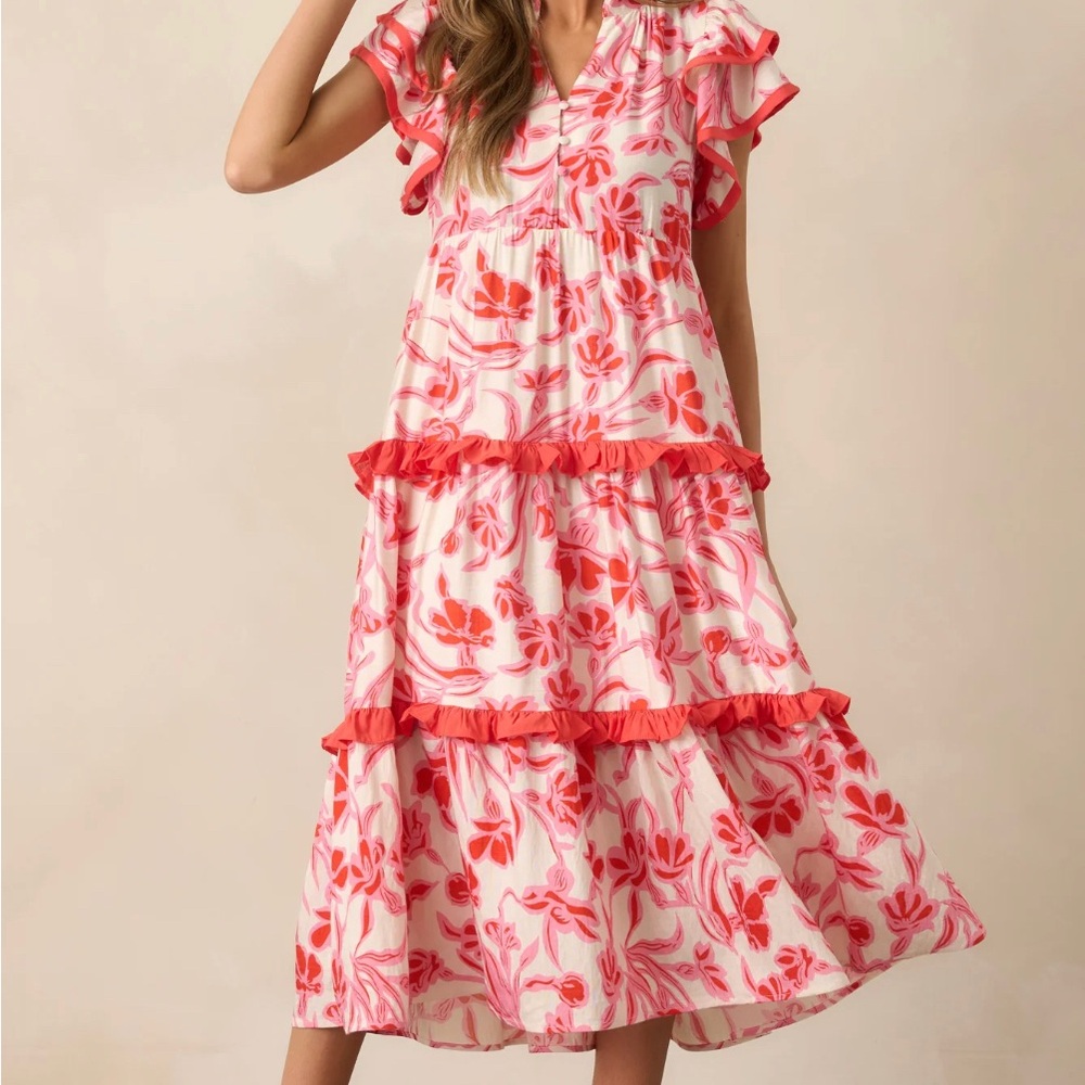 Entro Pink and Red Floral Dress